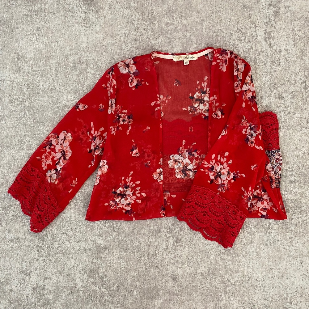 Rewind Red Floral Sheer Cardigan (XS)